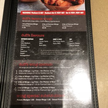 Duff's Famous Wings - Menu February 2018 - Chicken Wings Near Me - Toronto, Ontario
