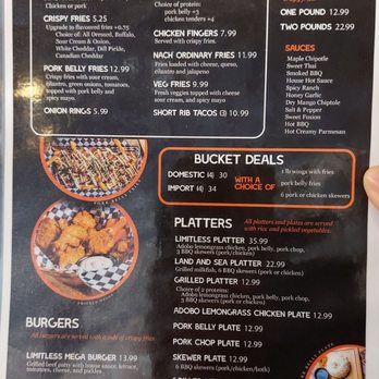 LIMITLESS Bar & Grill - Menu Feb 2021 - Barbeque Near Me - Thornhill, Ontario