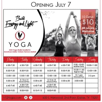 V12 Yoga - Opening Shedule - Yoga Near Me - Dallas, Texas V12 Yoga - Opening Shedule - Yoga Near Me - Dallas, Texas