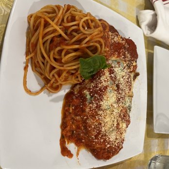 Forchettina - Eggplant parmigiana with spaghetti Pasta Marinara - Italian Near Me - Encinitas, California Forchettina - Eggplant parmigiana with spaghetti Pasta Marinara - Italian Near Me - Encinitas, California