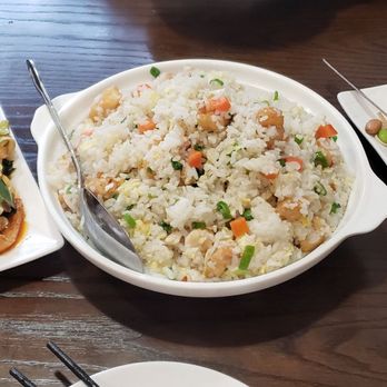 Sichuan Street Food - Twice cooked pork, Chicken fried rice, Dried bean curd strips and vegetable salad (left to right) - Szechuan Near Me - Pasadena, California