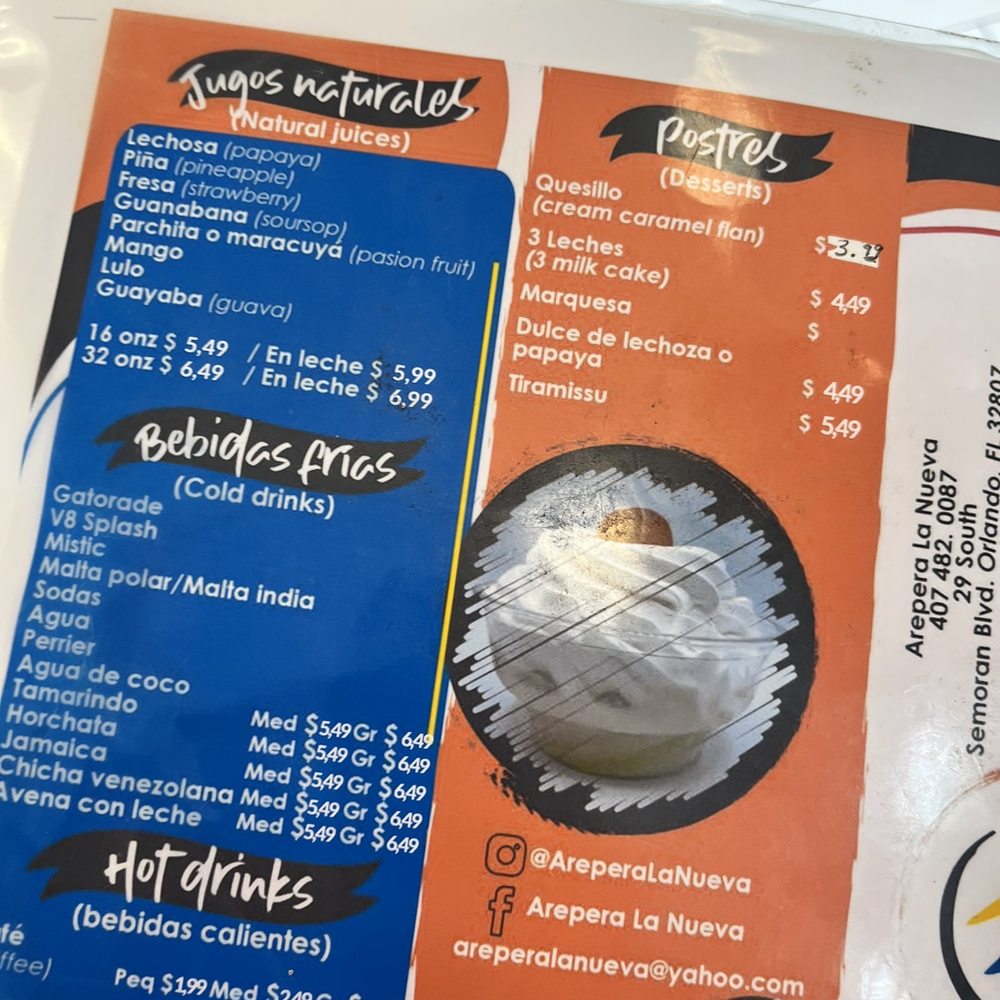 Arepera La Nueva - Menu - Latin American Near Me - Orlando, Florida Arepera La Nueva - Menu - Latin American Near Me - Orlando, Florida