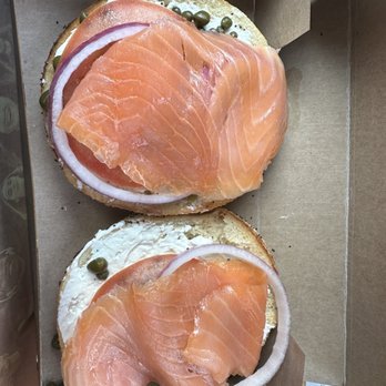 Einstein Bros. Bagels - Lox bagel sandwich on toasted everything bagel (to go) - Sandwiches Near Me - Long Beach, California Einstein Bros. Bagels - Lox bagel sandwich on toasted everything bagel (to go) - Sandwiches Near Me - Long Beach, California