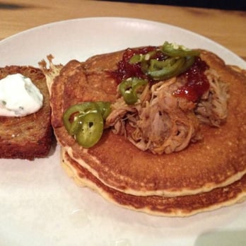 Fable Kitchen - Pulled Pork Johnny Cakes with Tomato Jam and Pickled Jalapeños - Canadian (New) Near Me - Vancouver, British Columbia