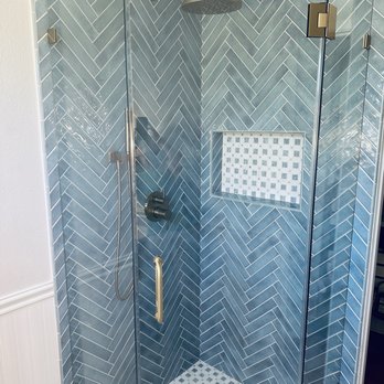 A P Bath & flooring Remodeling - Bathroom shower with herringbone designed tile. - General Contractors Near Me