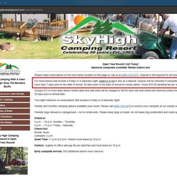 Sky High Camping Resort - Cancellation policy only, nothing on moving your reservation to a new date. - Campgrounds Near Me - Portage, Wisconsin
