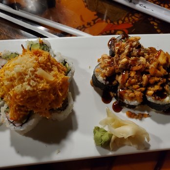 Yokohama Japanese Restaurant - Volcano Roll (left)
Rock Star (right) - Japanese Near Me - Brandon, Florida Yokohama Japanese Restaurant - Volcano Roll (left)
Rock Star (right) - Japanese Near Me - Brandon, Florida