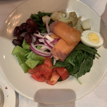 Nonna's The Trattoria - Insalata of salmon, spinach, egg, celery, olives, tomatoes, onion, and potatoes - Italian Near Me - Ada, Michigan Nonna's The Trattoria - Insalata of salmon, spinach, egg, celery, olives, tomatoes, onion, and potatoes - Italian Near Me - Ada, Michigan