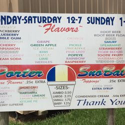 Porter Snoball - Menu