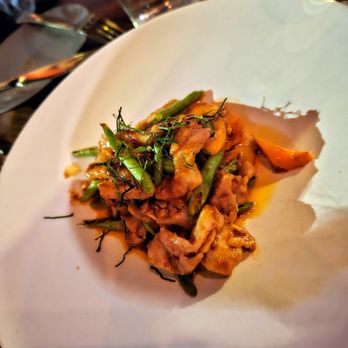 UnTable - Pad Prik Khing. Comes with riceberry to make it more worth it but not much meat. Very tender with kaffir lime flavor though - Thai Near Me - Brooklyn, New York