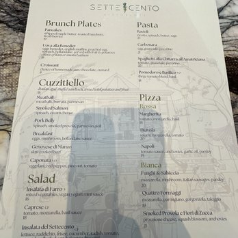 Settecento - Brunch menu. - Italian Near Me - Los Angeles, California