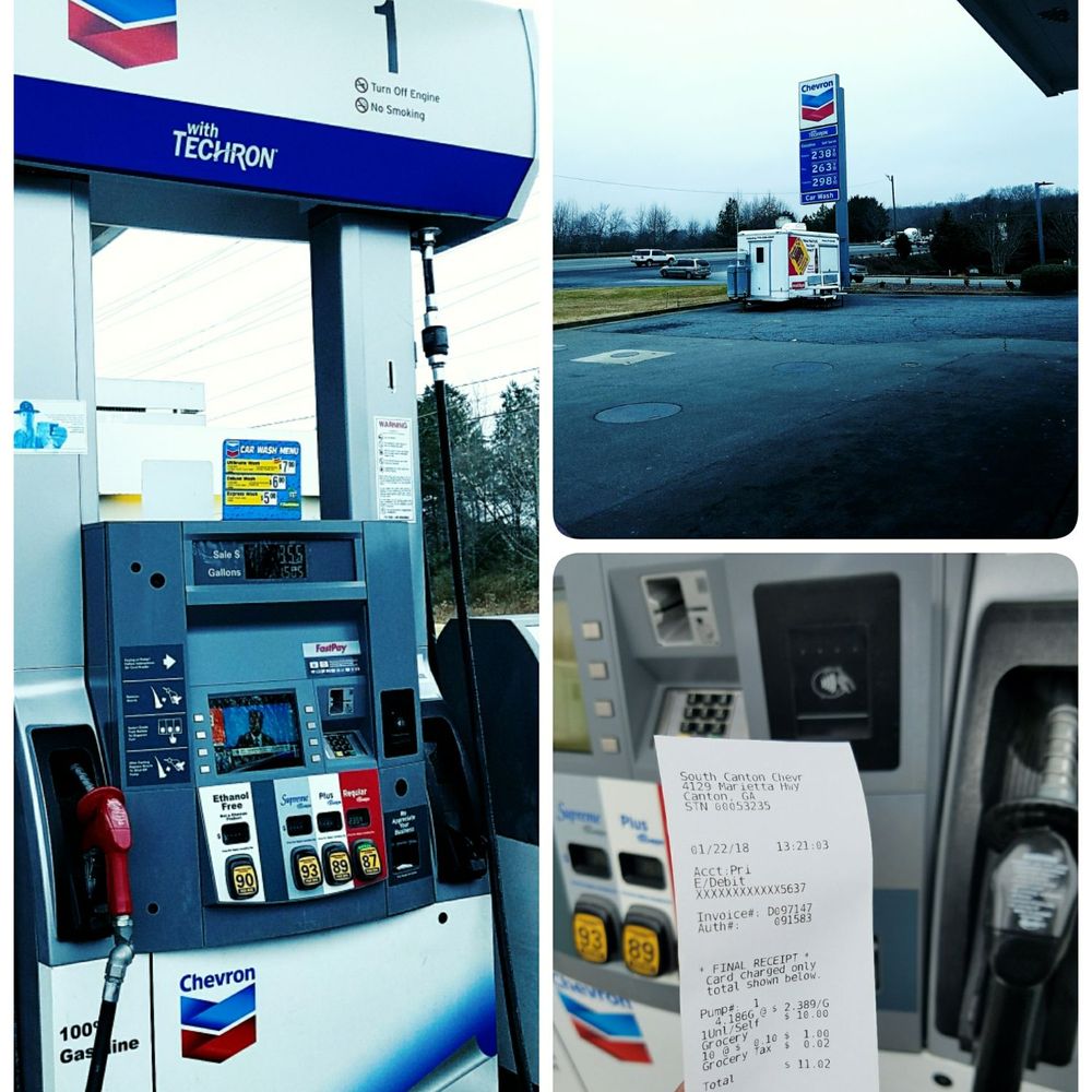 Chevron - a gas pump and a receipt - Gas Stations Near Me - Canton, Georgia
