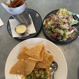 Gem Salad, French Fries, Alaskan Halibut ceviche Gem Salad, French Fries, Alaskan Halibut ceviche