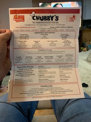 Menu photo 2 Chubby's pizzeria New Wilmington, PA Menu photo 2 Chubby's pizzeria New Wilmington, PA