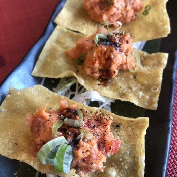 SUteiShi - Salmon on a Crispy Wonton - Japanese Near Me - New York, New York SUteiShi - Salmon on a Crispy Wonton - Japanese Near Me - New York, New York
