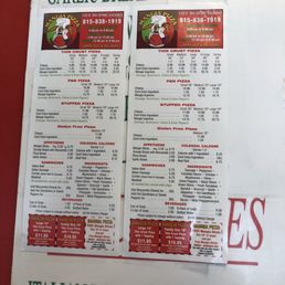 a menu for pizza bread and garlic bread