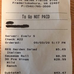 Primo Pizza - My receipt. Overcharged.
