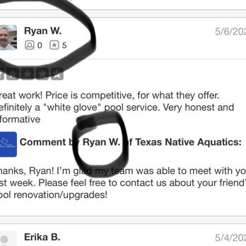 Texas Native Aquatics - Wrote his own review then responded to himself. - Pool & Hot Tub Service Near Me