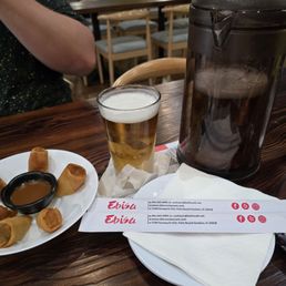 Egg rolls and Saporo pitcher