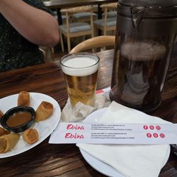 Ebisu Fast Casual - Egg rolls and Saporo pitcher