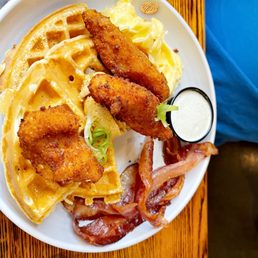 Chicken & Waffles with bacon add egg