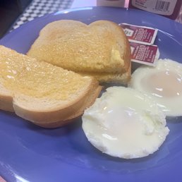 Sourdough toast and poached eggs.