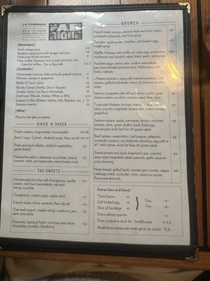 Menu photo 1 La Fabrique Montreal, QC Menu photo 1 La Fabrique Montreal, QC