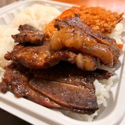 Kahu Hawaiian BBQ - Do not take the fast way It evens out every time  Hawaiian BBQ Short Ribs & Crispy Shrimp Plate (all rice) from #KahuHawaianBBQ