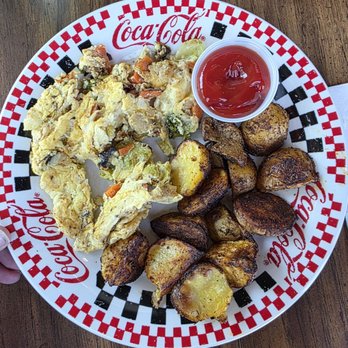 The Toasted Owl Cafe - Vegetable scramble. It comes with potatoes that are so well seasoned and toast.  I subbed out toast for a side of pancakes. - Breakfast & Brunch Near Me - Phoenix, Arizona