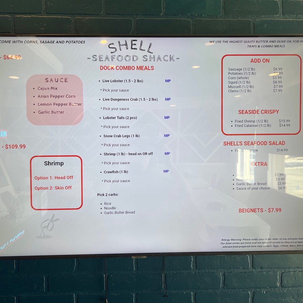 Shell Seafood Shack - Menu. There is another menu for a La carte lobster etc - Seafood Near Me - Chino Hills, California Shell Seafood Shack - Menu. There is another menu for a La carte lobster etc - Seafood Near Me - Chino Hills, California