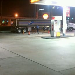 a gas station at night