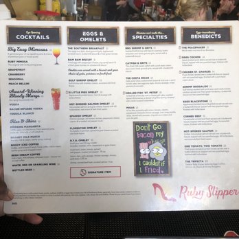 Ruby Slipper Decatur - Menu back - Breakfast & Brunch Near Me - New Orleans, Louisiana Ruby Slipper Decatur - Menu back - Breakfast & Brunch Near Me - New Orleans, Louisiana