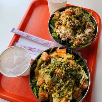 O Poke & Greens - two bowls of food on a tray - Poke Near Me - Irwindale, California