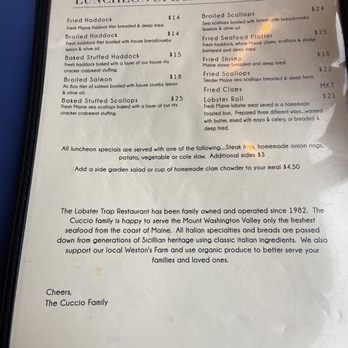 Lobster Trap - Menu - Seafood Near Me - North Conway, New Hampshire