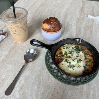 Perseus Sound Bar - Shakshuka with challah and a fig leaf latte - Coffee & Tea Near Me - Huntsville, Alabama Perseus Sound Bar - Shakshuka with challah and a fig leaf latte - Coffee & Tea Near Me - Huntsville, Alabama