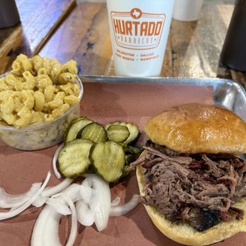 Hurtado Barbecue - Chopped Brisket Sandwich with Hatch Mac & Cheese - Barbeque Near Me - Fort Worth, Texas Hurtado Barbecue - Chopped Brisket Sandwich with Hatch Mac & Cheese - Barbeque Near Me - Fort Worth, Texas