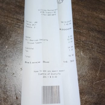 Hillview Restaurant - Not inexpensive and a $2 upcharge for 4 slices of a small tomato in place of home fries and toast. - American Near Me - Depew, New York