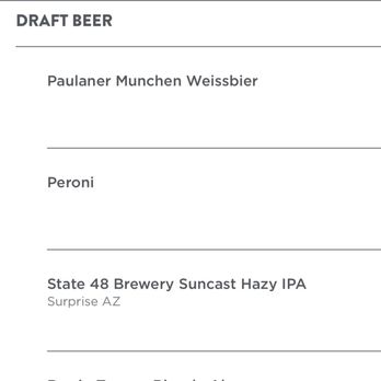 Sapphire Lounge - The Draft Beer Menu - Airport Lounges Near Me - Phoenix, Arizona