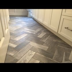 All ANGLES* Tile & Bath - Herringbone, wood plank style floor / Easton MA: 2016