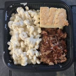 Frese's Catering Service - Bbq pulled pork, Mac n Cheese, & cornbread.