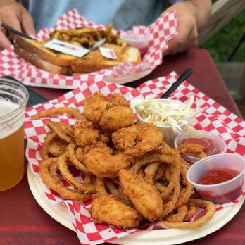 Little Red Schoolhouse - Shrimp plate with onion rings - Seafood Near Me - West Campton, New Hampshire Little Red Schoolhouse - Shrimp plate with onion rings - Seafood Near Me - West Campton, New Hampshire