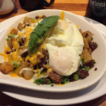 From Scratch Restaurant - Skillet with bacon green onions and avocado - Breakfast & Brunch Near Me - Carmel, California From Scratch Restaurant - Skillet with bacon green onions and avocado - Breakfast & Brunch Near Me - Carmel, California