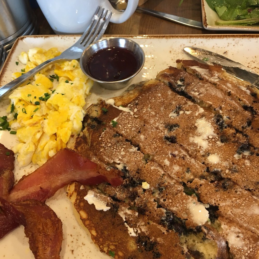 First Watch - Tri Fecta ...blueberry pancakes, eggs, bacon Took picture after I had started cutting my Hugh pancake! - Breakfast & Brunch Near Me - Humble, Texas First Watch - Tri Fecta ...blueberry pancakes, eggs, bacon Took picture after I had started cutting my Hugh pancake! - Breakfast & Brunch Near Me - Humble, Texas