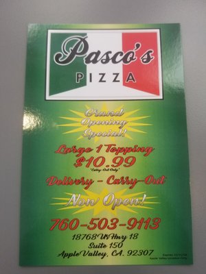 Menu photo 7 Pasco's Pizza Apple Valley Apple Valley, CA Menu photo 7 Pasco's Pizza Apple Valley Apple Valley, CA