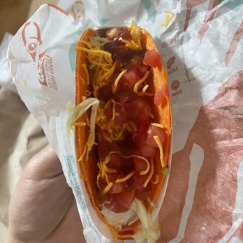 Taco Bell - Chicken Nacho Cheese Doritos Locos Tacos dosed in Fire hot sauce - Fast Food Near Me - San Pablo, California