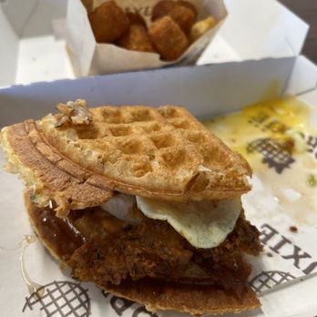 Bruxie - Holy Chicken! Sandwich with Spiced Tots. The sandwich was excellent. - Chicken Shop Near Me - Santa Barbara, California Bruxie - Holy Chicken! Sandwich with Spiced Tots. The sandwich was excellent. - Chicken Shop Near Me - Santa Barbara, California