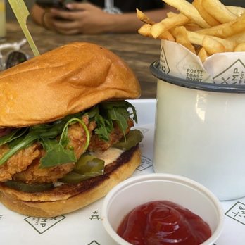 Camp Outpost - Fried Chicken sandwich... it was really good. Loved the toppings - New American Near Me - Springdale, Utah