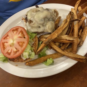 Guest House Resturant - Mushroom and Swiss burger with fries - Hotels Near Me - Moundsville, West Virginia Guest House Resturant - Mushroom and Swiss burger with fries - Hotels Near Me - Moundsville, West Virginia