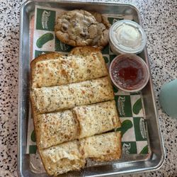 Pickleman's Gourmet Cafe - Cheesy bread w/very tasty dipping sauces.