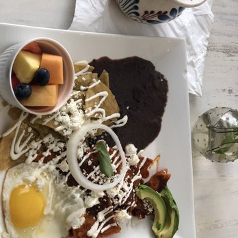 Cielito Cafe - Chilaquiles with both salsa Verde and roja. Delicious!! - Breakfast & Brunch Near Me - Houston, Texas